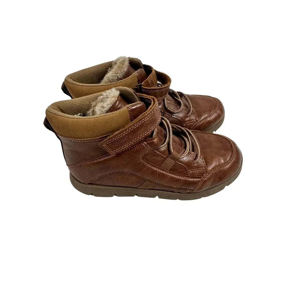 OshKosh Bgosh Banyan Brown Faux Leather Faux Fur Lined Ankle Boots Kids Size 3M